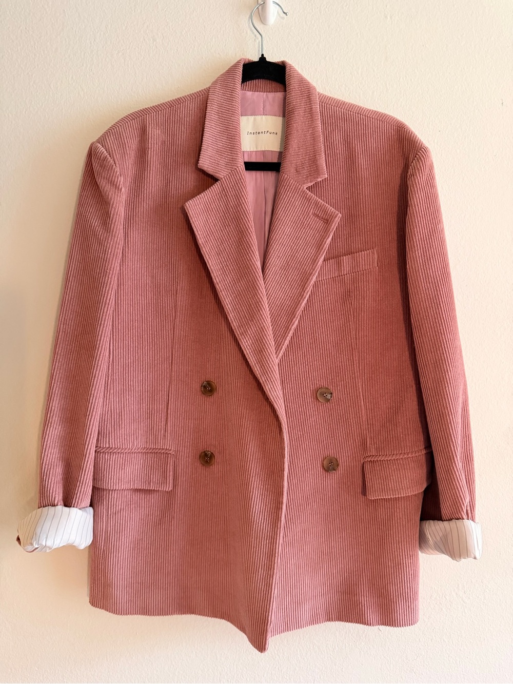 InstantFunk Pink Corduroy Oversized Double Breasted Blazer Korean Brand Size 0